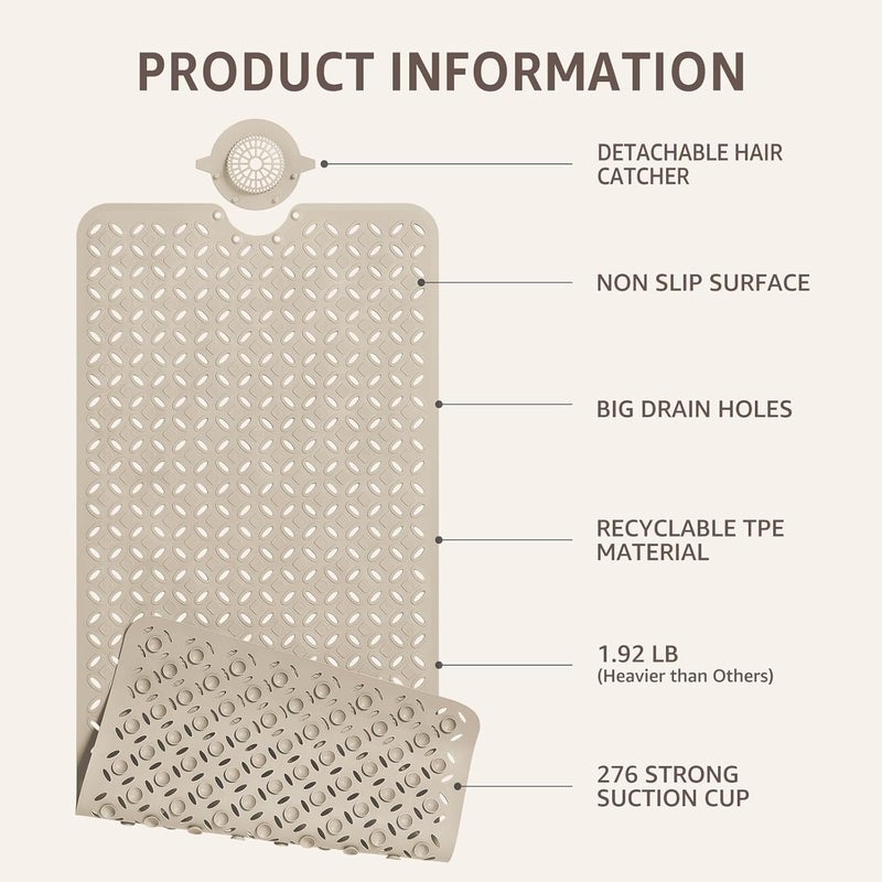 OTHWAY Bath Mat for Tub Non Slip: 39" X 17" Long Bathtub Mat with Hair Catcher│Big Drain Holes Shower Mats for Inside Shower│Machine Washable (Brown) - Image 4
